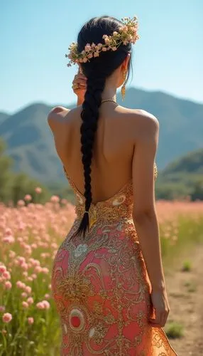 girl in a long dress from the back,girl from the back,peruvian women,girl from behind,woman's backside,flamenca