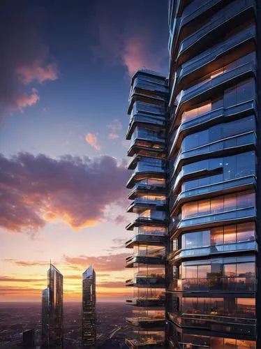 Futuristic skyscraper, evolving architecture, transforming facade, changing seasons, day-night cycle, dynamic LED lighting, shifting geometric shapes, adaptive materials, reflective glass, metallic ac