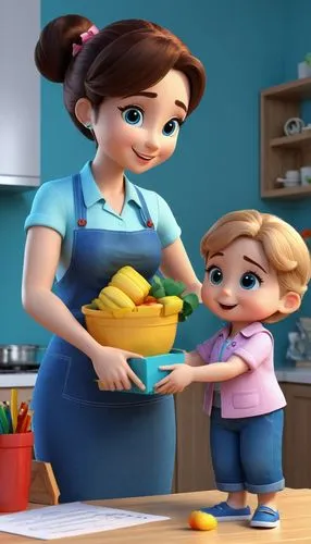 girl in the kitchen,supernanny,casserole dish,star kitchen,nannies,girl with cereal bowl,Unique,3D,3D Character