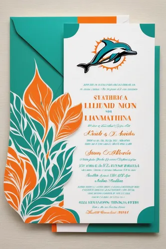 Design a Miami Dolphins-inspired wedding invitation with their colors.,wedding invitation,birthday invitation template,celebration pass,invitation,birthday invitation,exclusive banquet,ornamental fish