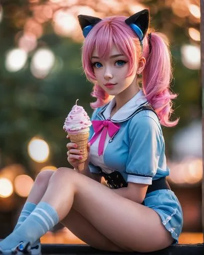 kawaii ice cream,sundae,gyaru,mikuru asahina,ice cream,pink ice cream,Photography,General,Cinematic