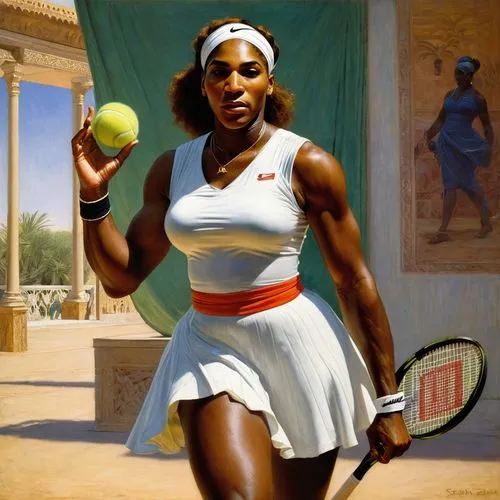 woman playing tennis,tennis player,tennis,tennis skirt,tennis lesson,soft tennis,frontenis,tennis ball,tennis coach,venus,vintage art,tennis equipment,racquet,retro women,african american woman,afro american,black women,tennis court,afro-american,tiana,Art,Classical Oil Painting,Classical Oil Painting 42