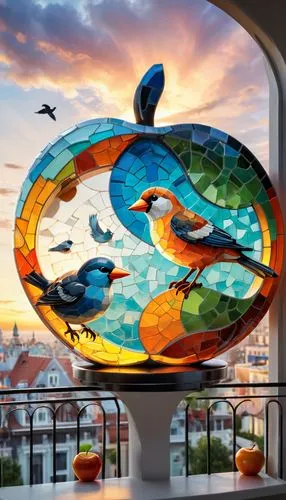 glass painting,wall clock,apple logo,porthole,round window,dolphin fountain,apple world,apple icon,mosaic glass,aquarium decor,window with sea view,glass ornament,colorful glass,basket with apples,fruit bowl,beach restaurant,murano lighthouse,warnemünde,curacao,sea fantasy,Illustration,Abstract Fantasy,Abstract Fantasy 13