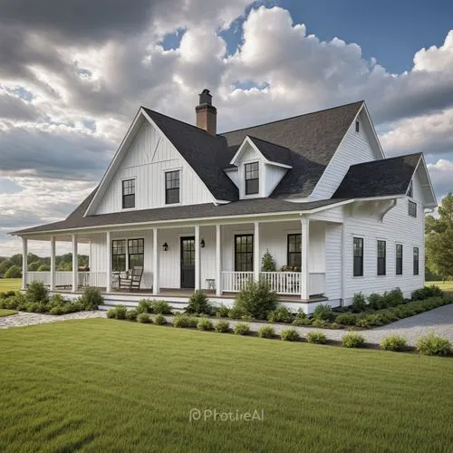 this white house has a black roof and black trim,new england style house,beautiful home,country house,hovnanian,country estate,home landscape,Photography,General,Realistic