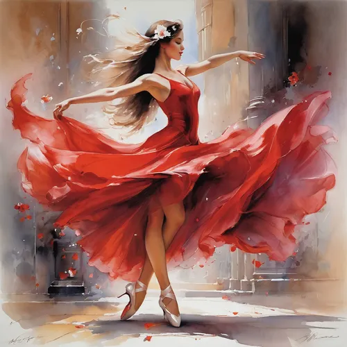 flamenco,latin dance,dance,love dance,dancer,ballet dancer,ballet,man in red dress,dancesport,dance with canvases,ballet master,lady in red,gracefulness,red shoes,salsa dance,girl ballet,waltz,red gown,valse music,dancing,Conceptual Art,Oil color,Oil Color 03