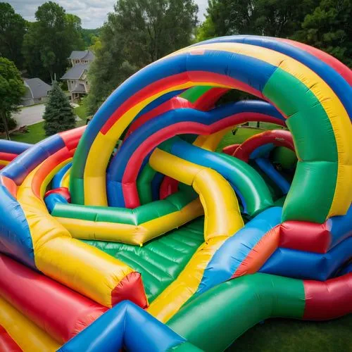 Create an inflatable play area with curvy tunnels, slides, and bounce houses, offering fun activities for children and families,inflatable ring,inflatable pool,white water inflatables,bounce house,bou