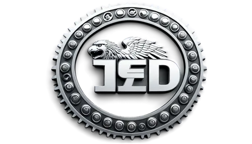 Diesel engine logo, silver chrome, 3D metallic texture, intricate details, circular shape, bold font, capital letter "D", lion or eagle emblem, mechanical gears, bolts, nuts, industrial feel, high-con