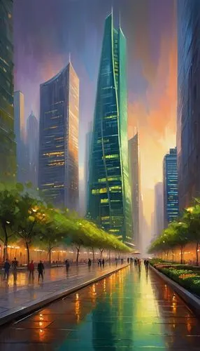 futuristic landscape,cybercity,songdo,city scape,cityscape,futuristic architecture,guangzhou,skyscrapers,cybertown,dubay,arcology,world digital painting,cyberport,fantasy city,cityscapes,business district,urbis,cityzen,supertall,shenzen,Conceptual Art,Oil color,Oil Color 22