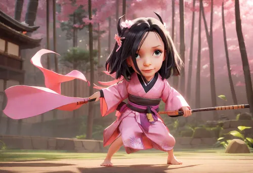 mulan,japanese sakura background,samurai,samurai fighter,sakura background,geisha,swordswoman,geisha girl,katana,wushu,kenjutsu,sakura blossom,japanese martial arts,sakura,anime 3d,goki,cute cartoon character,tsukemono,iaijutsu,mikado