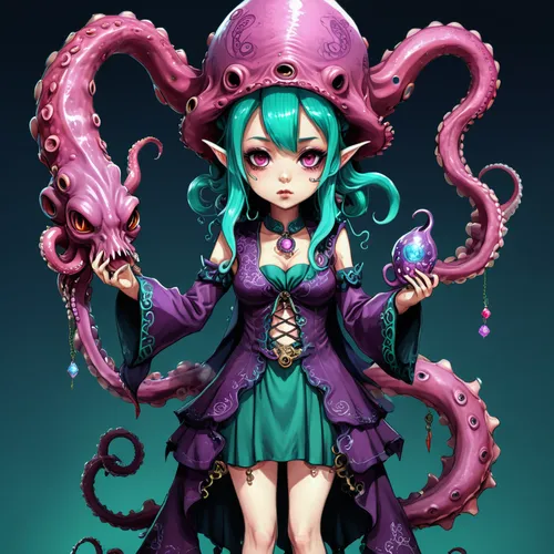 medusa gorgon,medusa,cnidaria,cephalopod,octopus,octopus tentacles,tentacles,pink octopus,giant squid,gorgon,umiuchiwa,tentacle,cephalopods,calamari,fun octopus,squid game card,the sea maid,anemone of the seas,squid,star anemone,Illustration,Realistic Fantasy,Realistic Fantasy 47