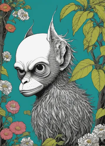 anthropomorphized animals,digital illustration,gray animal,gypsywort,whimsical animals,primate,book illustration,coffee tea illustration,bird illustration,bjork,barbary monkey,chestnut animal,prickle,marmoset,line art animals,digital artwork,pygmy sloth,silkie,gryphon,boobook owl,Illustration,American Style,American Style 15