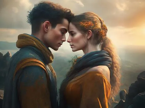 romantic portrait,fantasy picture,prince and princess,romantic scene,fantasy portrait,fairy tale,fantasy art,golden rain,a fairy tale,viewing dune,fairytale,cg artwork,beautiful couple,young couple,shepherd romance,golden crown,fairytales,fairy tale icons,twilight,throughout the game of love
