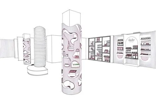 Beauty cosmetics pop-up store design,cosmetics counter,vending machines,product display,multistoreyed,celsus library,pharmacy,vending machine,cd/dvd organizer,walk-in closet,shelving,garment racks,pil