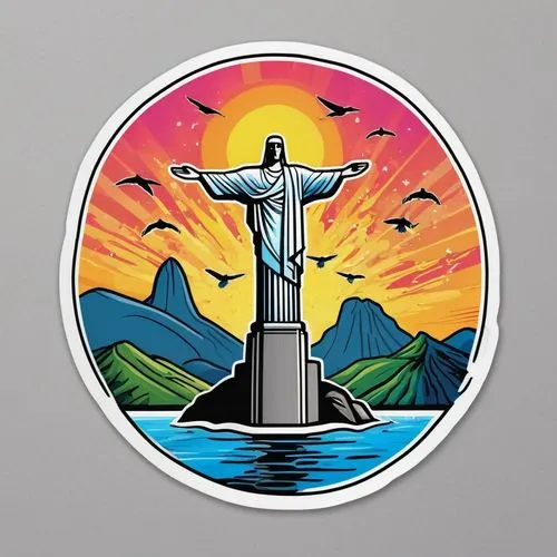 an illustration of corcovado rio de janeiro, vibrant, colorful sticker, with black outline, clear and pure background,rio,rio de janeiro,guanabá real,niterói,rio olympics,rio 2016,baptism of christ,br