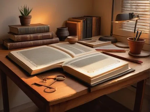 wooden desk,writing desk,study room,scriptorium,study,manuscripts,book wallpaper,bookbinders,book antique,bibliographer,bookbinder,wooden mockup,encyclopedist,desk,3d render,spellbook,piano books,desk lamp,encyclopedists,old books,Art,Classical Oil Painting,Classical Oil Painting 14