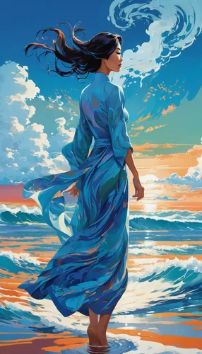 the wind from the sea,wind wave,little girl in wind,sea breeze,ocean blue,ocean waves,wind,ocean,sea-shore,blue hawaii,winds,blue waters,ocean background,world digital painting,blue painting,exploration of the sea,the sea maid,flowing,japanese waves,the endless sea,Illustration,Vector,Vector 07