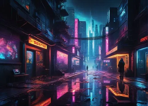 cyberpunk,cybercity,cityscape,colorful city,bladerunner,alleyway,alley,cyberscene,cybertown,urban,cyberia,neon arrows,fantasy city,vapor,futuristic landscape,world digital painting,tokyo city,shinjuku,microdistrict,shanghai,Illustration,Children,Children 05