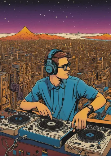 vector illustration,vector art,vector graphic,dj,cairo,vector design,vector image,digital illustration,world digital painting,tel aviv,background vector,digital art,digital artwork,above the city,digital drawing,desert background,playmat,adobe illustrator,electronic music,sci fiction illustration,Illustration,Vector,Vector 15