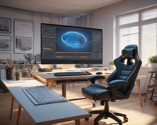 3d rendering,new concept arms chair,computer workstation,working space,softimage,fractal design,workstations,cinema 4d,office chair,postproduction,blur office background,renderman,3d rendered,microstock,blackmagic design,creative office,computer room,3d render,render,deskpro,Illustration,Retro,Retro 10