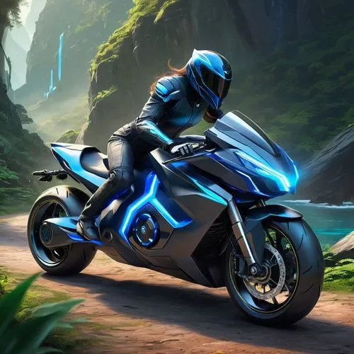 blue motorcycle,busa,yamaha r1,motorbike,yamaha,tatari,Illustration,Realistic Fantasy,Realistic Fantasy 01