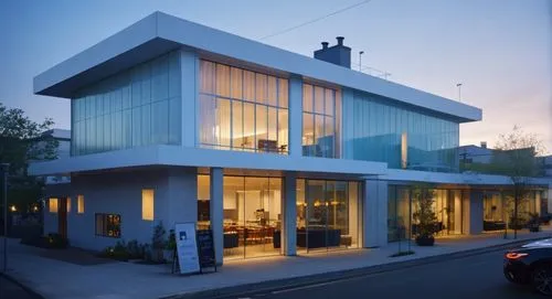 As the camera zooms in on the exterior façade, a man in a crisp orange hat sits at the edge of a rickety glass podium, his eyes locked as the viewer gazes out at the bustling intersection. The exterio