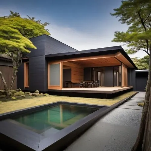 asian architecture,pool house,landscape design sydney,modern house,roof landscape,corten steel