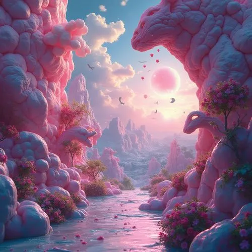 fantasy landscape,3d fantasy,fairy world,ice landscape,mushroom landscape,fantasy picture,unicorn background,dreamscape,fractal environment,fairy forest,virtual landscape,wonderlands,alien world,fantasy world,futuristic landscape,dreamlands,dream world,purple landscape,snow mountains,coral reef,Photography,General,Realistic