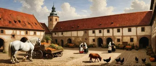 medieval market,bremen town musicians,medieval town,bach knights castle,medieval street,stables,knight village,medieval,bamberg,fortified church,horse stable,ulm,maulbronn monastery,stable animals,medieval architecture,marketplace,the horse at the fountain,holstein,muenster,church painting,Art,Classical Oil Painting,Classical Oil Painting 29