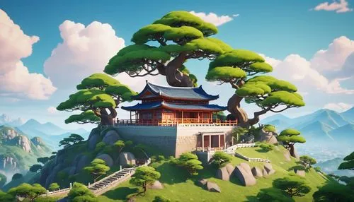 chinese temple,chinese background,tigers nest,roof landscape,floating island,3d render,bonsai,mulan,floating islands,japanese background,the japanese tree,japanese zen garden,feng shui,oriental,pagoda,asian architecture,mountain world,summit castle,flying island,bird kingdom,Photography,General,Realistic