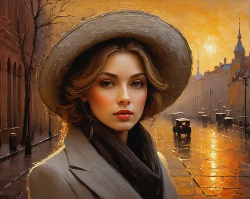 romantic portrait,city ​​portrait,mystical portrait of a girl,girl wearing hat,italian painter,oil painting,the hat of the woman,oil painting on canvas,romantic look,woman's hat,woman thinking,the hat-female,art painting,world digital painting,young woman,woman with ice-cream,fantasy portrait,woman walking,woman portrait,girl portrait,Art,Classical Oil Painting,Classical Oil Painting 18