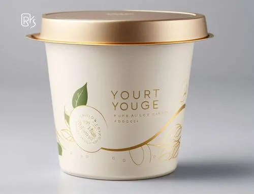 product design，Packaging Design,a container of yogurt on a grey surface,gold foil labels,yogurt,yoghurt,coffeetogo,yinzhen,coffee tumbler,Photography,General,Realistic