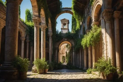 colonnades,tuscania,theed,panagora,cloister,giarratano,kykuit,sapienza,apolloni,orvieto,pompeii,caserta,palatino,villa d'este,colonnade,taormina,archways,roman columns,deruta,insulae,Illustration,Black and White,Black and White 02