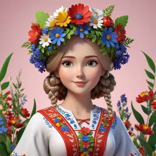 russian folk style,kalinka,belarussian,folk costume,belarusian,Unique,3D,3D Character