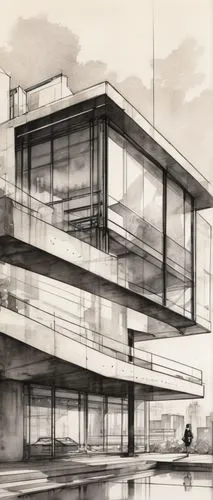 neutra,docomomo,lasdun,cantilevers,unbuilt,modern architecture,cantilevered,house drawing,revit,modern house,eichler,mies,corbu,midcentury,sketchup,mid century house,prefab,kirrarchitecture,architectura,penthouses,Illustration,Paper based,Paper Based 30