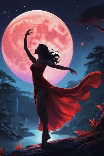 aradia,fantasy picture,scarlet witch,the night of kupala,red riding hood,violinist violinist of the moon,halloween background,moondance,inuyasha,lunar eclipse,persephone,moonlit night,celebration of witches,selene,vampire woman,gothel,red lantern,moonlit,marceline,samhain,Illustration,Realistic Fantasy,Realistic Fantasy 01