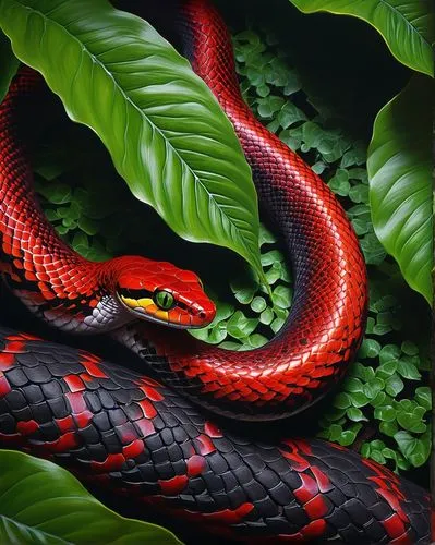 vipera,liophis,pitviper,nonvenomous,powelliphanta,slithered,redbelly,venomous snake,red bellied black snake,sumatrana,herpetofauna,african house snake,emperor snake,lampropeltis,keelback,cayenne,tree snake,serpiente,serpent,red and green,Illustration,Realistic Fantasy,Realistic Fantasy 03