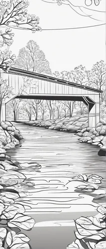 Covered Bridge in Spring - 300 piece,teak bridge,tied-arch bridge,cantilever bridge,concrete bridge,bridge,scenic bridge,wooden bridge,viola bridge,segmental bridge,mono-line line art,road bridge,rail