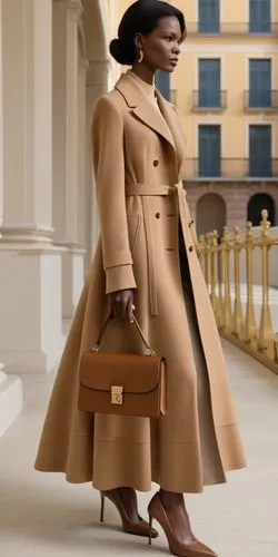 Fashion show ,a woman is standing on the street in her coat and heels,maxmara,delvaux,marni,fendi,overcoat,overcoats,Photography,General,Realistic