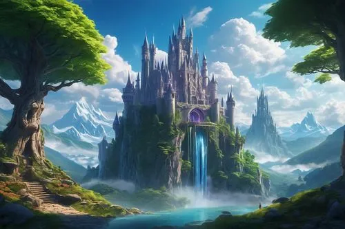 alfheim,fantasy landscape,fairy world,fantasy world,3d fantasy,fantasy picture,gondolin,fairy tale castle,skylands,fairyland,fantasy city,elves country,rivendell,dreamlands,elven forest,kingdoms,landscape background,cartoon video game background,knight's castle,fairy forest,Conceptual Art,Sci-Fi,Sci-Fi 10