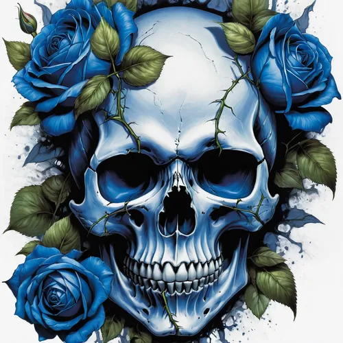 blue rose,scull,skulls and,skulls,skull and crossbones,skull allover,skull bones,skull and cross bones,calavera,memento mori,skull drawing,flowers png,dance of death,sugar skull,death head,skull illustration,death's head,skull mask,days of the dead,skulls bones,Illustration,American Style,American Style 02