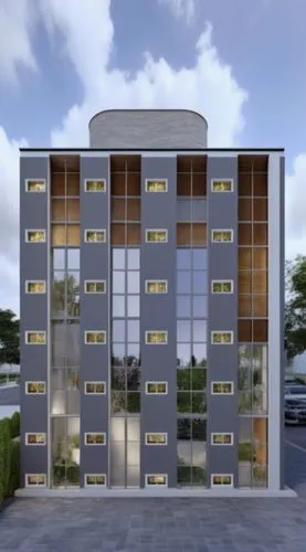 إظهار حديقة واجهة مدرن,a large grey building with windows and shrubs on the side,residencial,appartment building,multistorey,prefabricated buildings,apartment building,modern building,Conceptual Art,F