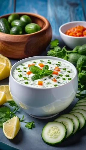 Cucumber Yogurt Raita with very beautiful presentation ,tzatziki,raita,vichyssoise,blue cheese dressing,herb quark,sauce gribiche,ranch dressing,ezogelin soup,avgolemono,cabbage soup diet,vegetable so