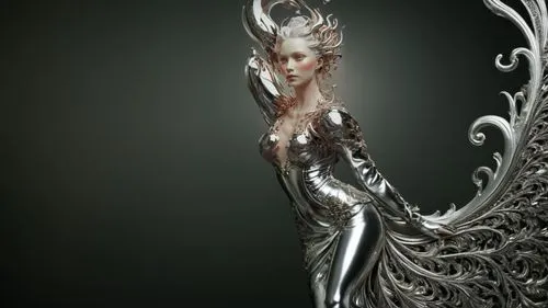 decorative figure,silver lacquer,silvery,silver,angel figure,statuette,the enchantress,metal figure,baroque angel,queen of the night,faery,silversmith,silver octopus,dryad,3d figure,masquerade,lady justice,venetian mask,dress form,wrought