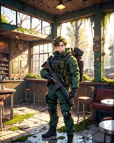 coffeeshop,bsaa,coffee shop,the coffee shop,civilian,artyom,xcom,brewpub,pub,irish pub,northrail,corpsmen,postapocalyptic,fatigues,tavern,shadowrun,cafe,barkeep,eatery,redfield,Anime,Anime,General