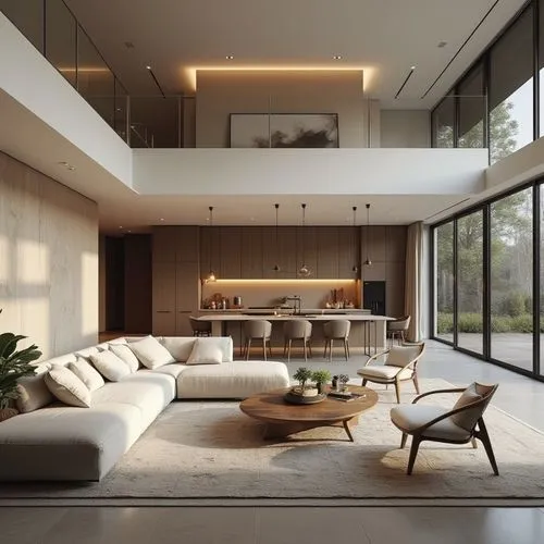 living room,interior design,open kitchen, all within a spacious, sleek architectural space, iPhone photo, Ultra high resolution, 8k, Realistic lighting, 16:9


,a living room has large windows and cou