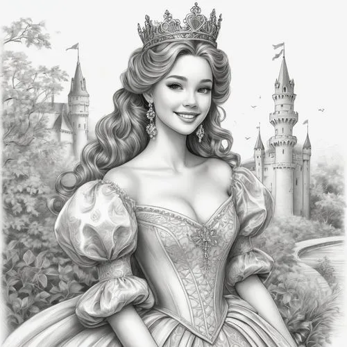 princess sofia,prinses,fairy tale character,prinzessin,coloring page,princess,Illustration,Black and White,Black and White 30