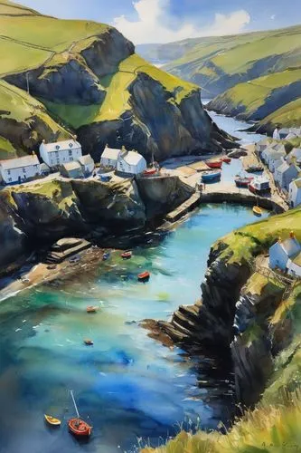 boscastle,solva,polperro,marsden,tintagel,perranporth,Illustration,Paper based,Paper Based 11