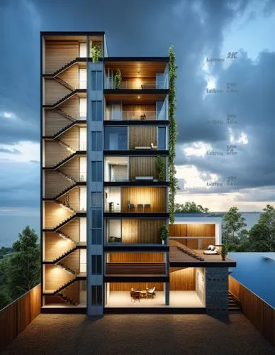 sky apartment,penthouses,multistorey,block balcony,cantilevered,residential tower,Photography,General,Realistic