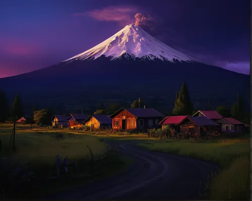 stratovolcano,volcanic landscape,world digital painting,mount hood,popocatepetl,landscape background,mount taranaki,mount fuji,purple landscape,mt fuji,dusk background,volcanoes,volcano,digital painting,fuji mountain,japan landscape,mayon,home landscape,volcanos,fantasy landscape,Conceptual Art,Oil color,Oil Color 11