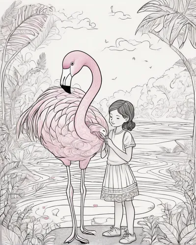 flamingo couple,pink flamingo,two flamingo,flamingo,pink flamingos,lawn flamingo,flamingos,greater flamingo,flamingo with shadow,flamingo pattern,flamingoes,pink quill,flower and bird illustration,tropical bird climber,cuba flamingos,bird couple,tropical bird,tropical birds,hand-drawn illustration,pink scrapbook,Illustration,Black and White,Black and White 05